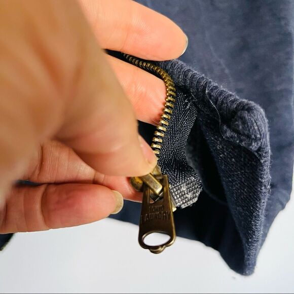 Tokyo Laundry Hoodie Navy Blue size L Embroidered Red Logo Red cuffed wrists hem - Picture 5 of 8